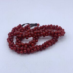 Carnelian Stone Mala Beads Necklace Drawstring Closure & Floral Zippered Pouch